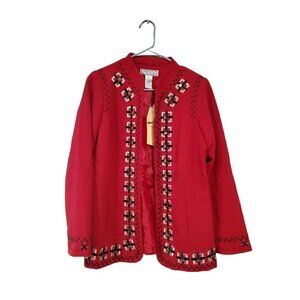 George Simonton Says Embroided Red Tunic Blazer Women's Jacket Size S